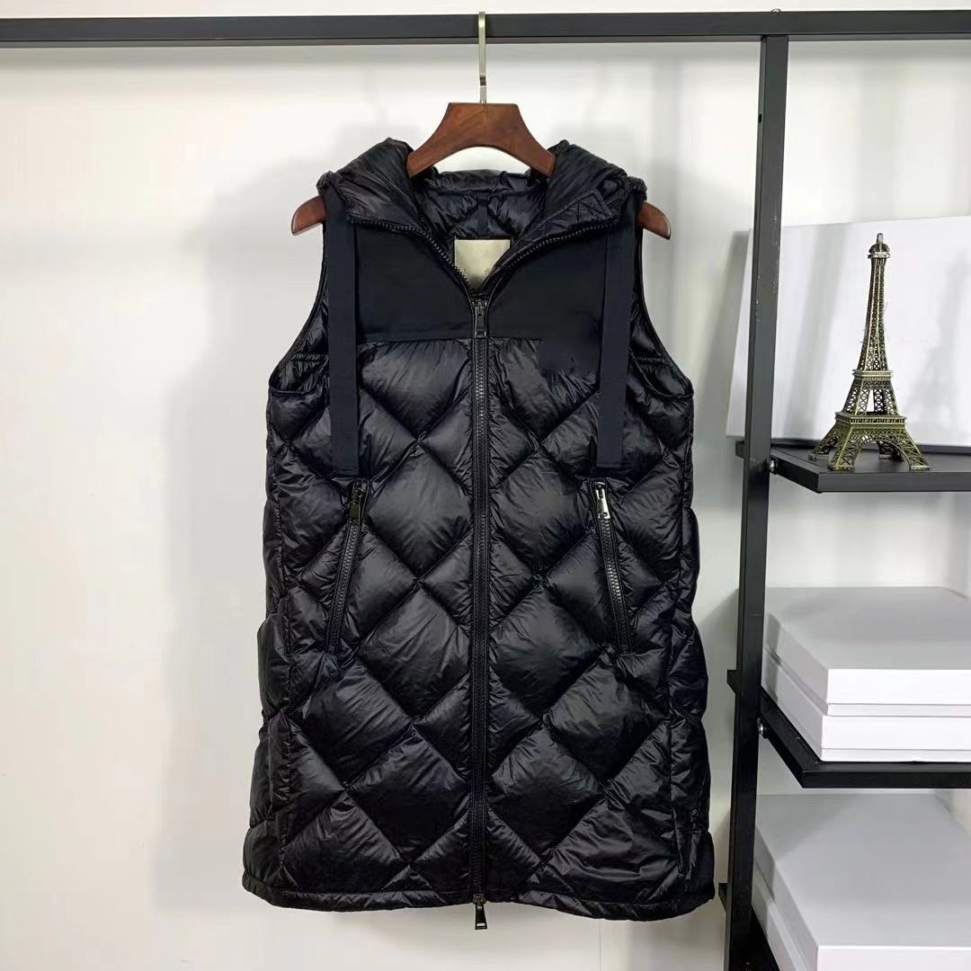 

Montclair real shot designer down vest 20ss autumn and winter Duroc ladies color matching diamond lattice long vests French brand jacket, Black