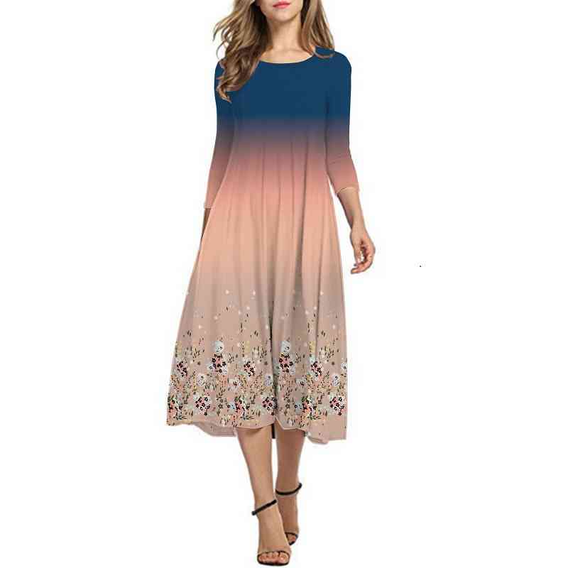 

casual dresses outono hem flor gradiente impressÃ£o vestido feminino causal manga longa o pescoÃ§o plissado swing midi qlht, Black;gray