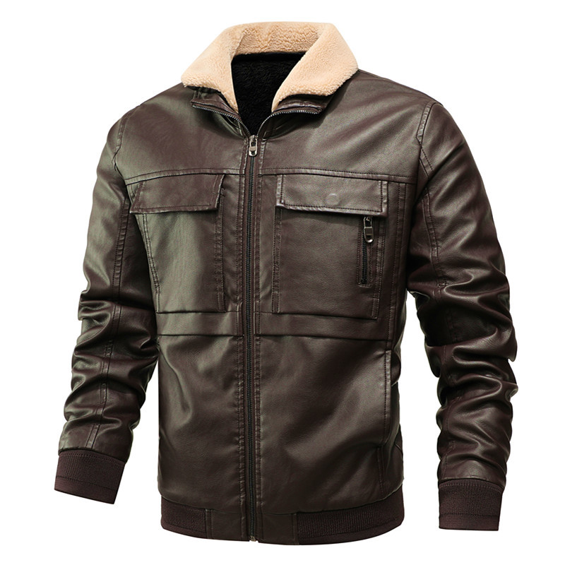 

2021 New Men's Winter Men Thick Motorcycle Pu Jacket Casual Turndown Collar Coat Male Warm Leather Jackets Psql, Black