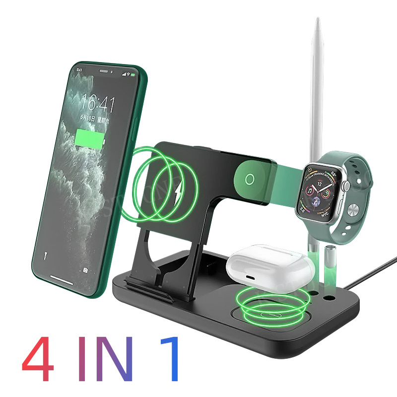 

4 In 1 Qi Wireless Charger Stand for Apple Watch 6 5 4 Airpods Pro 15W Fast Charging Dock Station For iPhone 12 11 Pro Apple Pencil Samsung