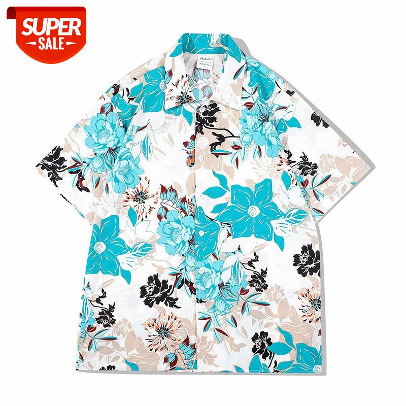 

Short-sleeved floral full-print shirt Hong Kong style American vintage retro men and women Thailand Wei Yi #4R8D, White;black