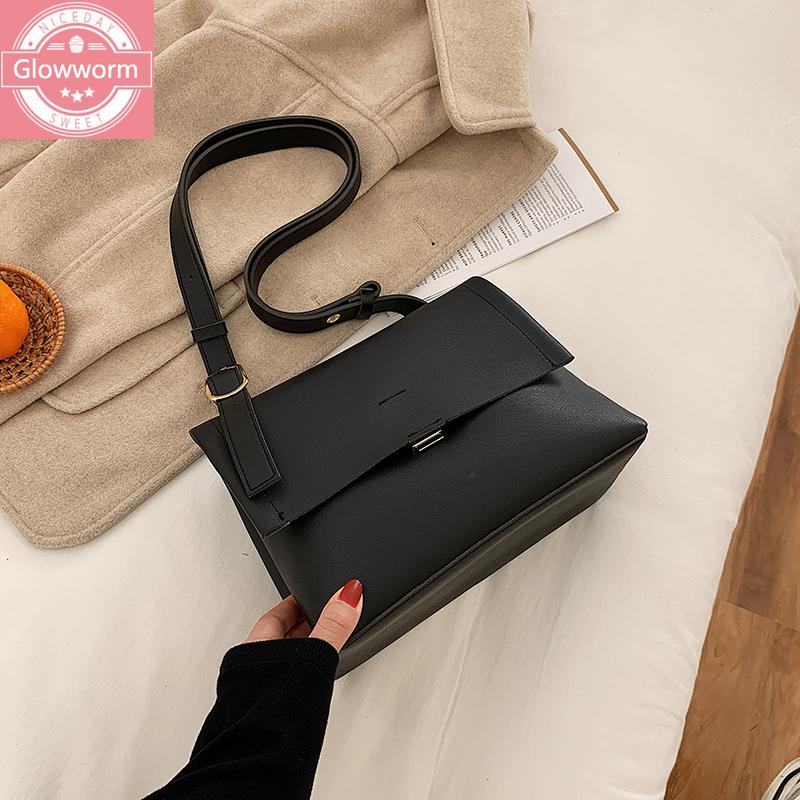 

Casual simple shoulder bag fashion messenger bag retro female solid color soft surface lady luxury designer female, Black