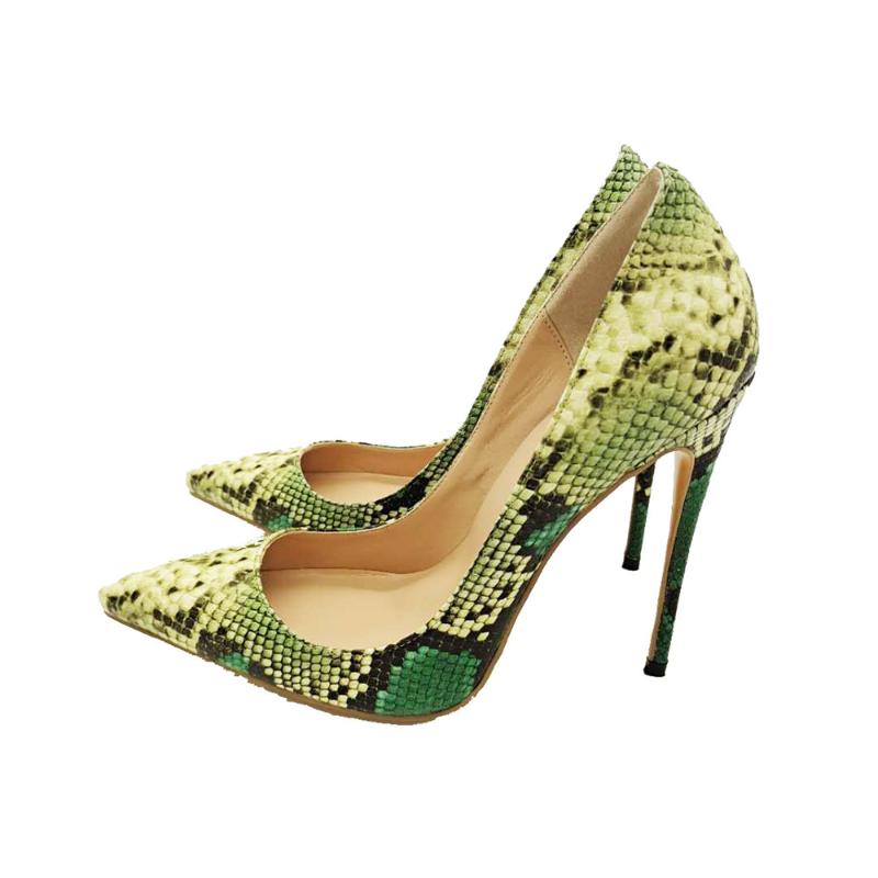 

Dress Shoes Women's Spring Pumps Classic Single Shoe Pointed Toes Thin Heel High Heels Woman Green Snake Print Sandals Femininas, Beige
