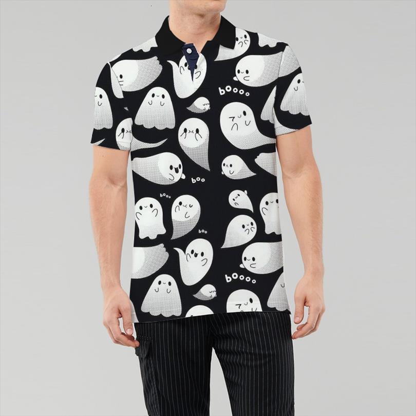 

halloween theme cute little white mens polo ghost designer customized logo shirt, White;black