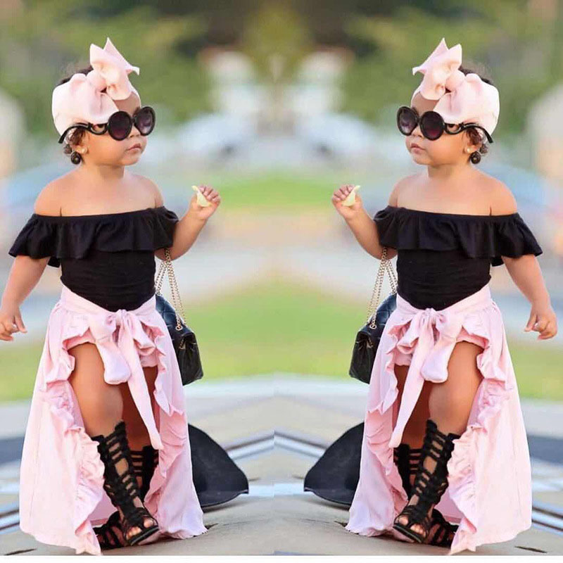 

2021 New Fashion Toddler Girl Summer Cotton Kids Clothes Girls Short Sleeve Tops+shorts+dovetail Skirt+headband 4 Pcs 2-7 Years 619e, Pink
