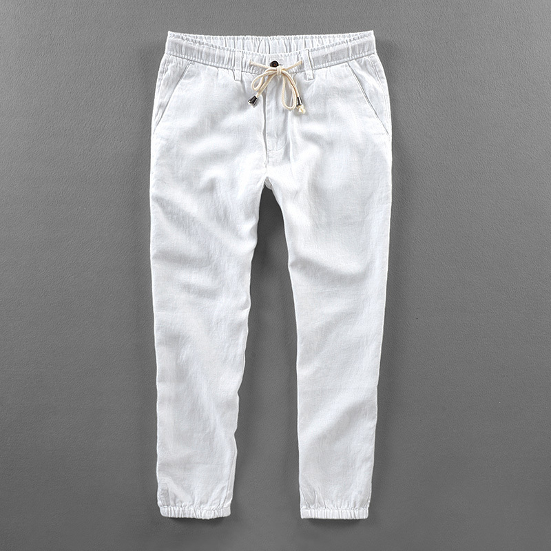 

2021 New 40 Tamanho Branco Cala Casual Linho Cintura Elstica Dos Da Marca De Vero Homens Moda Slidos Calas Respirveis Ecg7, White