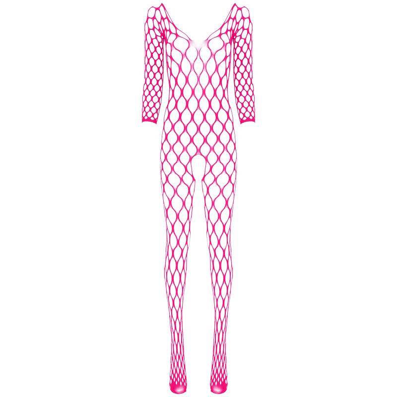 

Womens V Neck Long Sleeve Crotchless Bodystocking Stretchy Fishnet Bodysuit Mesh Lingerie Nightwear Sleepwear