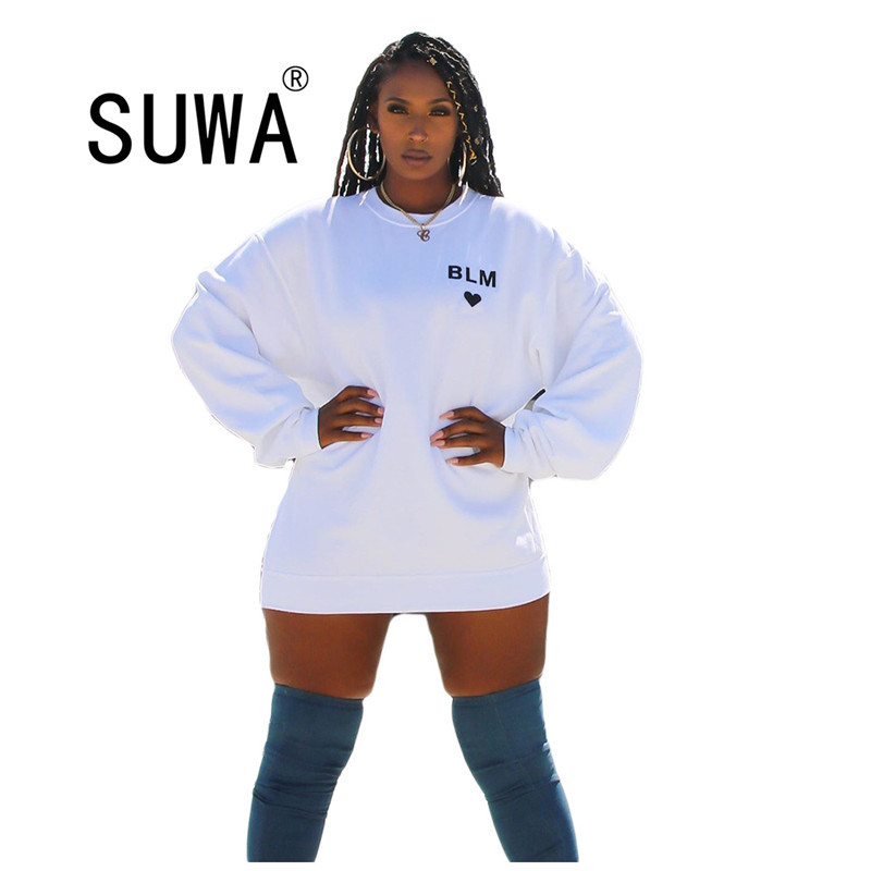

Designer High Quality Dress Black Lives Matter Vintage Woman Long Sleeve Pullover Top Mini Women Club Wear 210525, White