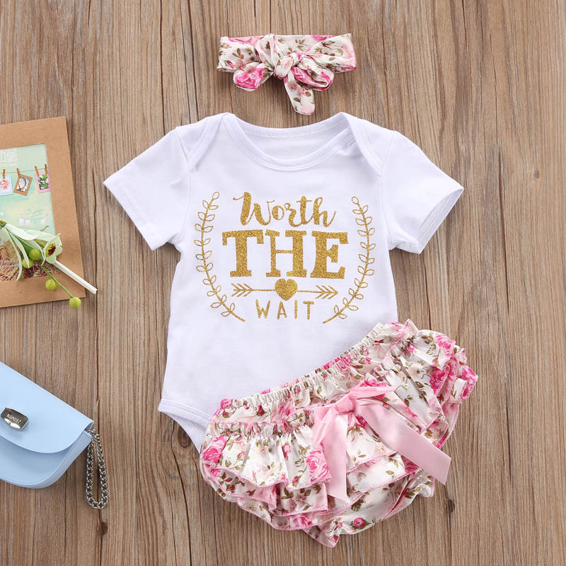 

New Newborn Baby Girls Clothes Playsuit Romper Pants+ Headband Outfit Set, Default color