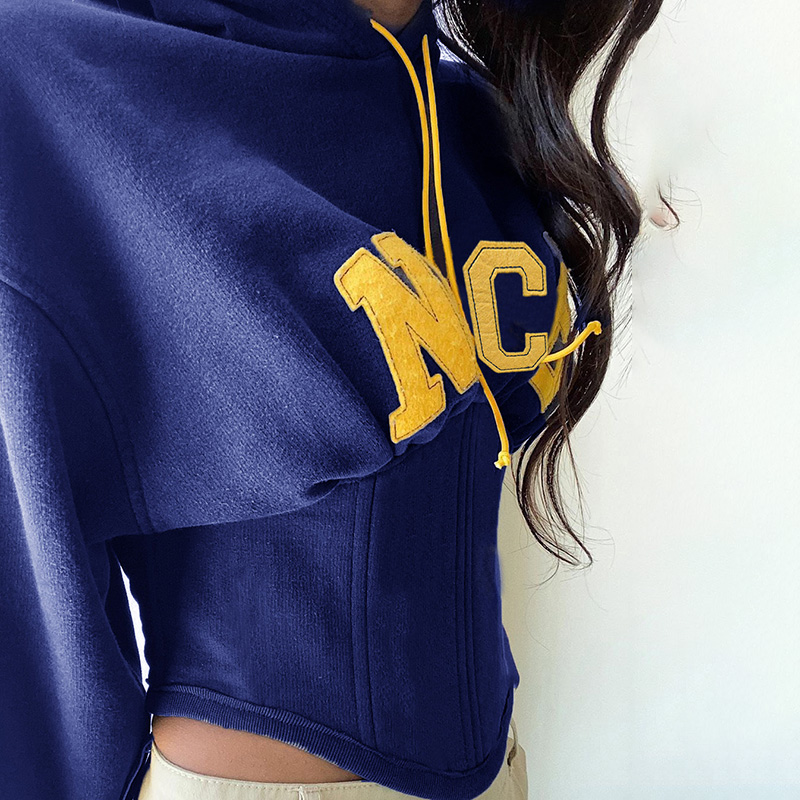 

Hoodies Letter Printed Women Cotton Hooded Long Sleeve Casual Streetwear With Girdle Bandage Pullover Sweatshirt 2021, White