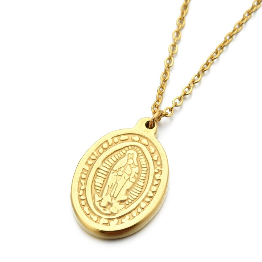 

Gold Disc Christian Jesus Madonna Necklace Pendant Stainless Steel Necklaces Women Men Fashion Jewelry Chains will and sandy