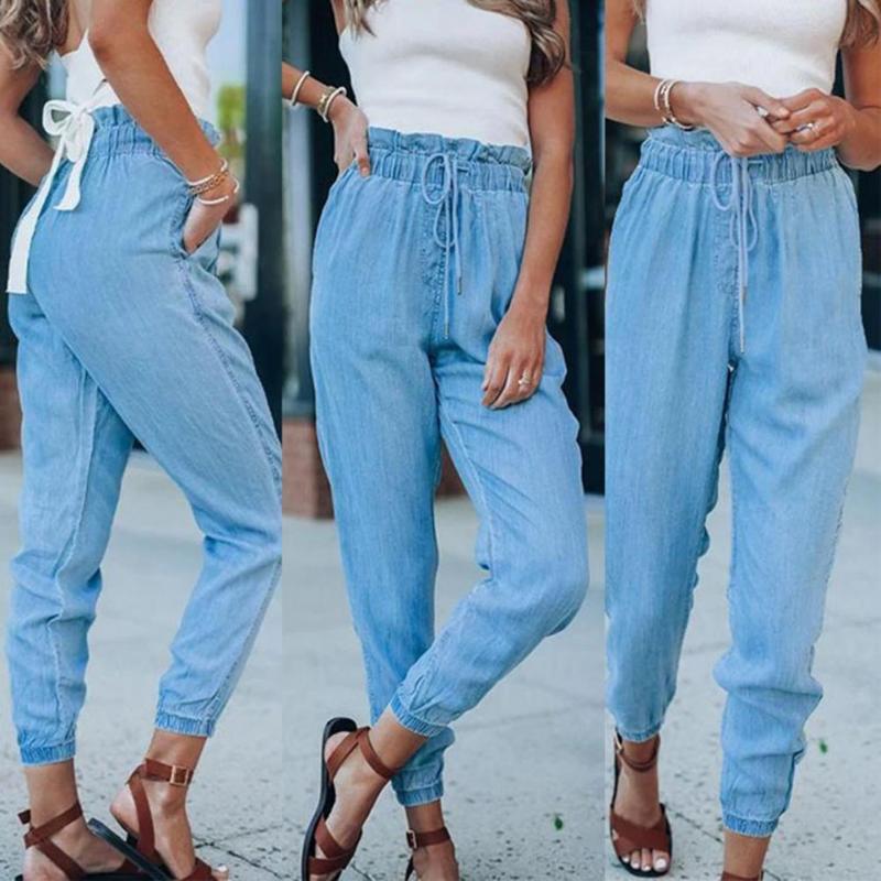 

Women' Pants & Capris Women Fashion Casual Trousers Lacework Elastic Waist Loose Autumn Pocket Design Drawstring, Blue