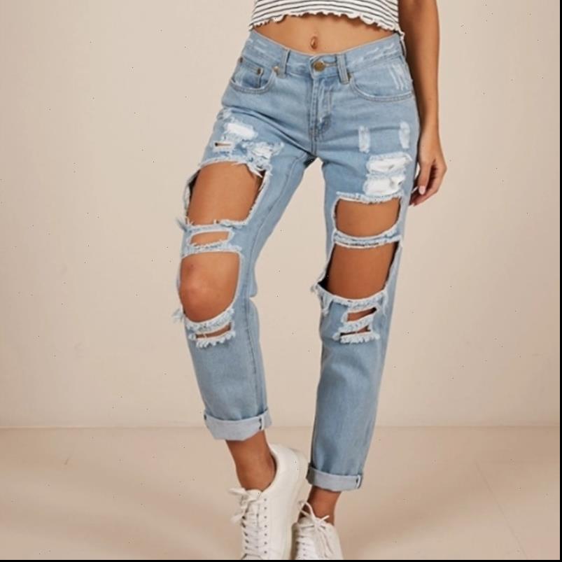 

beggar women jean knee big hole ripped distressed jeans for high waist boyfriend destroyed denim woman broken pants, Blue