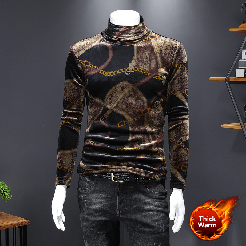 

2021 New Gold Chain Fashion Print Casual Veet Thickened Turtleneck Sweatshirt Black Poleron Men Clothing 844a, Apricot