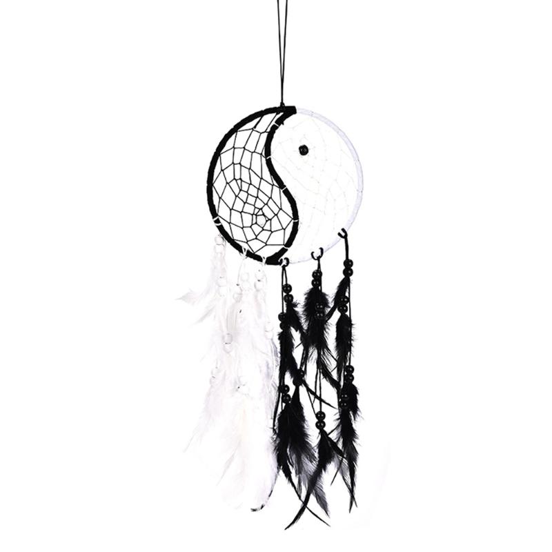 

Decorative Objects & Figurines Innovative Dream Catcher Tai Ji Home Wall Car Hanging Decor Yin Yang Feather Crafts Dreamcatcher Nets #BO