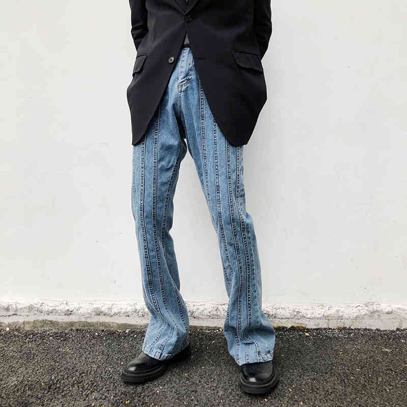 

men's jeans loose breeches for men and women, striped, washed, large size, retro jeans sk0a, Blue