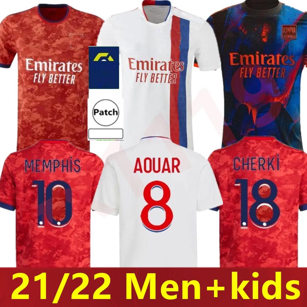 

Men + kids kit 21 22 Olympique Lyonnais soccer jerseys AOUAR DENBELE FEKIR 2021 2022 Lyon maillot de foot TRAORE MEMPHIS child football Shir, Kids away+patch