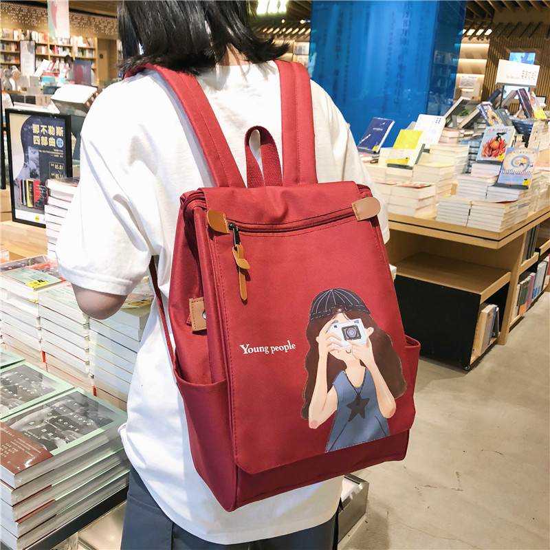 

Oxford Backpack Women Shoulder Bag Cartoon student bag Large capacity school Bag For teenage girls mochila mujer female Backpack, Black