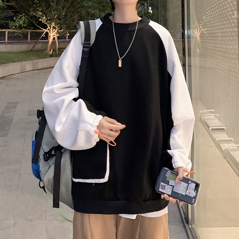 

2021 New Men's Fashion Side Pocket Long Sleeve Around the Neck Cotton Sweater Blue/black Hoodies Colour M-2xl Jackets Lg6s