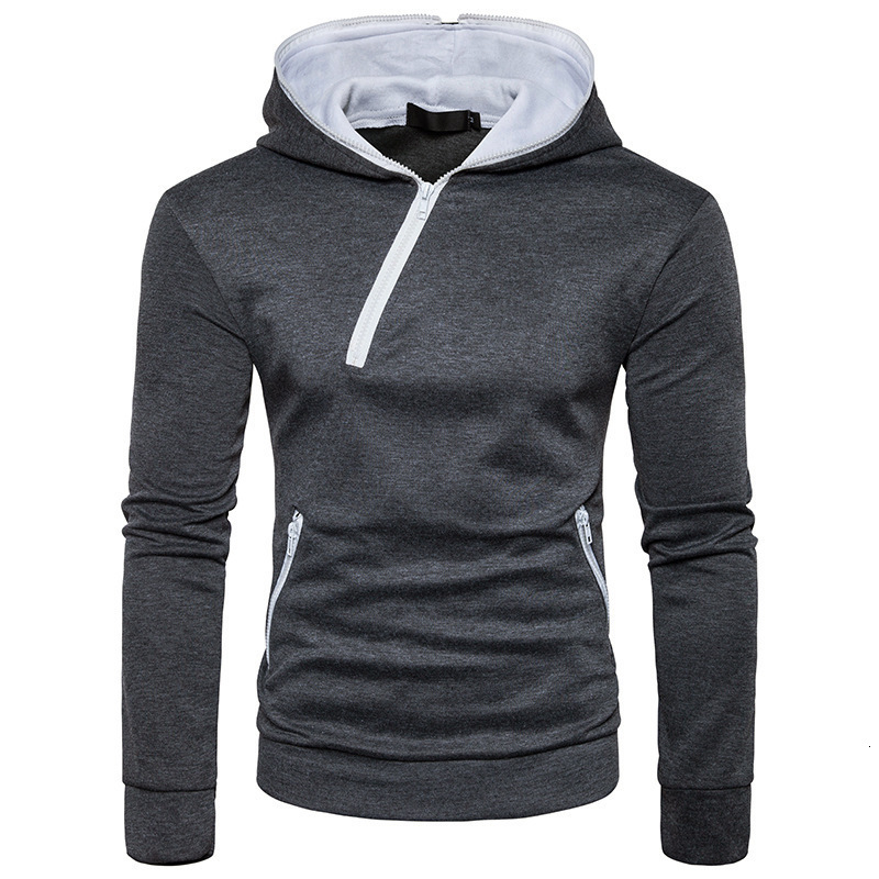 

2021 New Spring Hoodie Oblique Zipper Solid Color Hoodies Men Fashion Tracksuit Male Sweatshirt Hoody Mens Wxjs, Dark gray