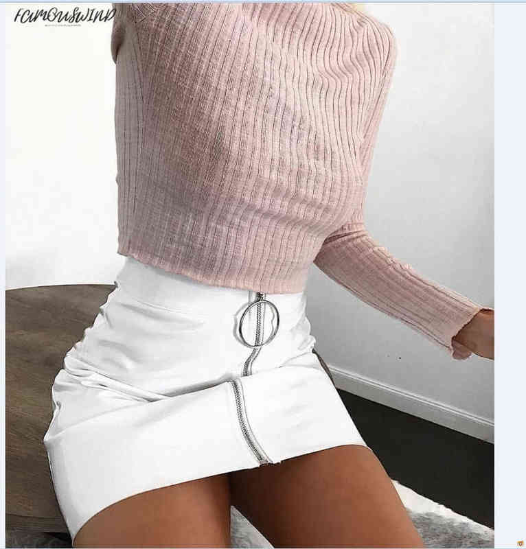 Fashion Pu Women White Leather Pencil Skirts High Waist Mini Short Skirt Sexy Zipper Bodycon Stretch Party Clothes-image-489107522