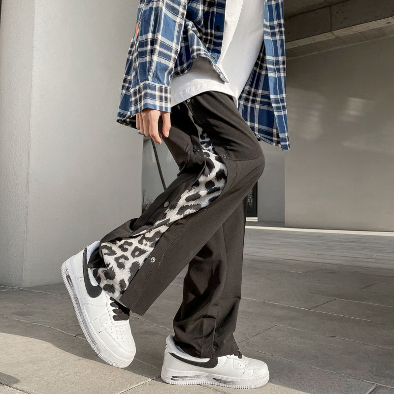

2021 New Spring Print Wide-leg Men's Fashion Joggers Casual Men Streetwear Hip-hop Straight Pants Mens Vck1, Black