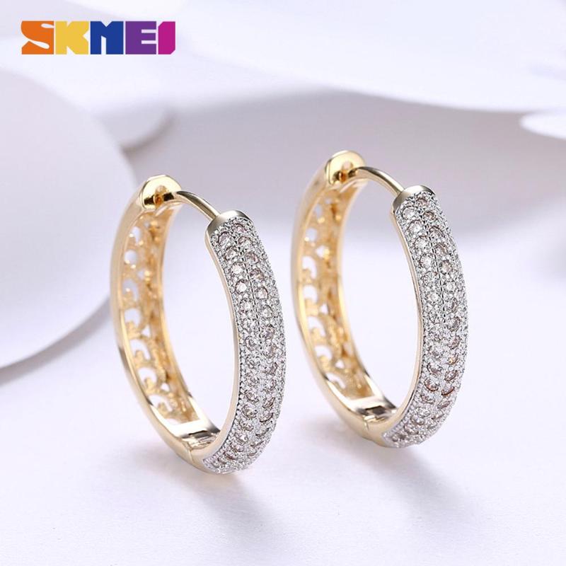 

Hoop & Huggie SKMEI LKN008 Romantic Rhinestone Earrings For Women Based Alloy Ear Post Gold Circle Ring Gift 2.8cm Dia, 1Pair