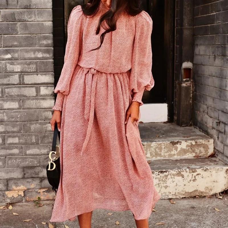 

Casual Dresses Foridol Leopard Print Pink Sash Office Ladies Elegant Long Maxi Dress Vestidos Robe Femme Autumn Winter Sleeve Women