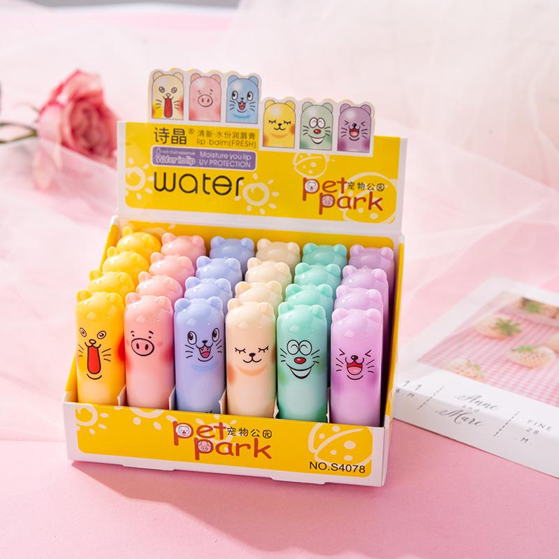 

Lip Gloss Bulk Moisturizing Fruit Flavor Colourless Cartoon Bear Natural Plant Cute Lipbalm Lipstick Makeup Tools, 24pcs