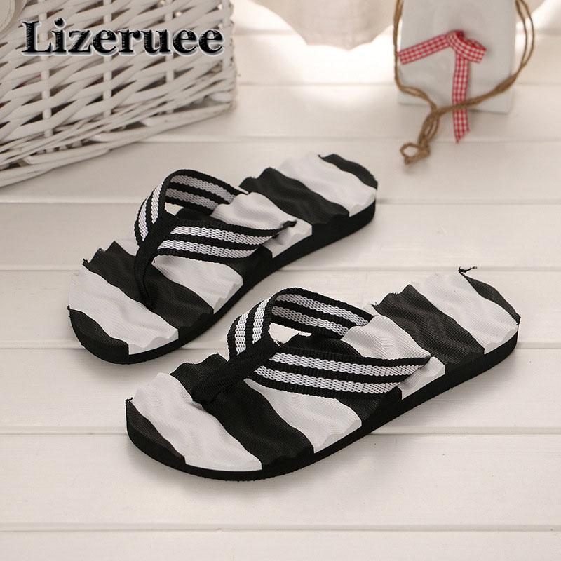 

Slippers Women Shoes Fashion Striped Beach Summer Flip Flops Flat For Ladies Slides Q51, Black