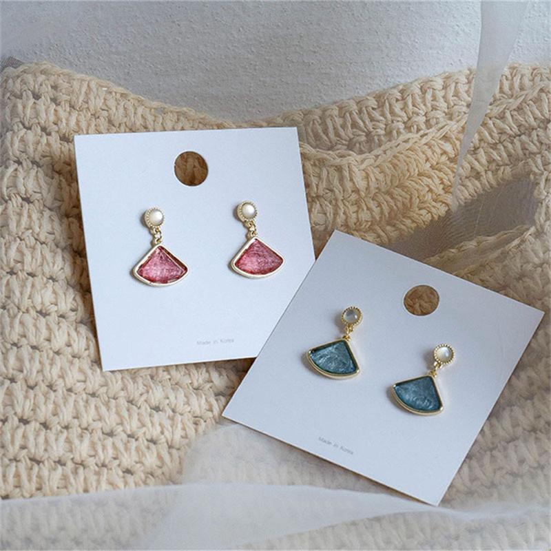 

Dangle & Chandelier Simple Fan-shaped Crystal Earrings Korean Temperament Opal Heart-shaped Imitation Pearl Jewelry