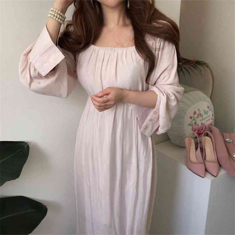 

Elegant Off-the-shoulder Dress Woman Clothes Slim High Waist Chic Korean Vestidos Apricot Long Sleeve Dresses Female Spring 210603