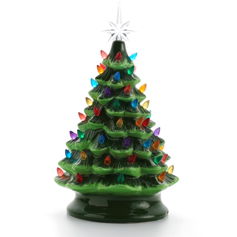 

Christmas Decorations Retro Green With Colorful Mini Lights Ceramic Tree Desktop Decoration Led Large