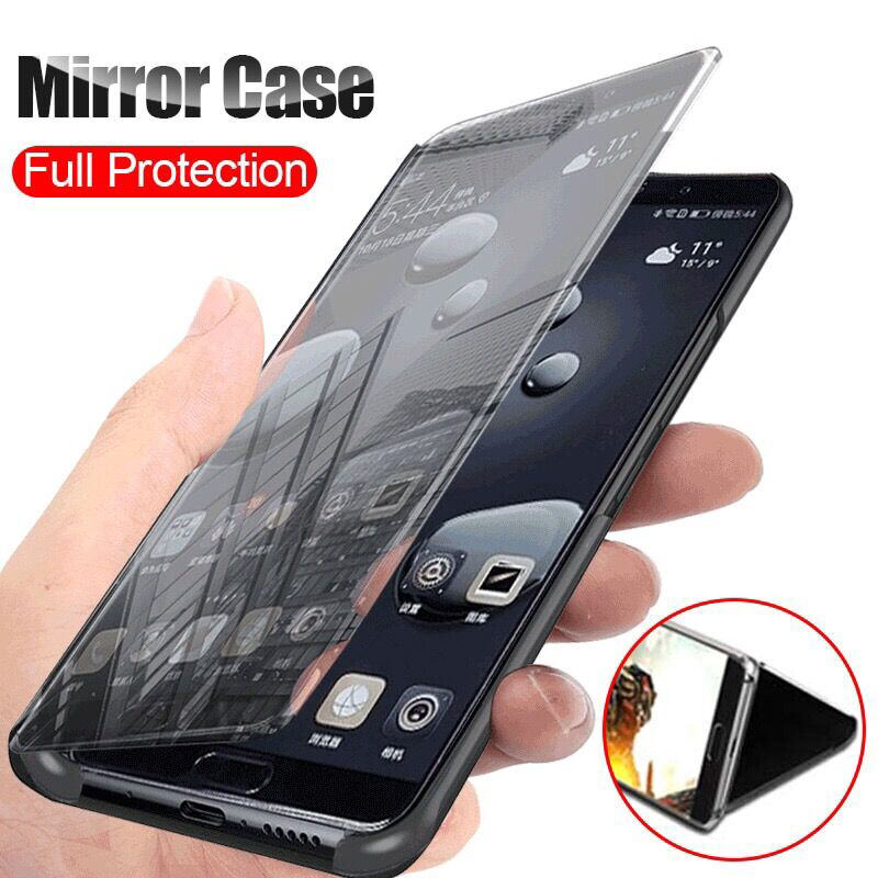 

Luxury Mirror Flip Leather Cases For OnePlus 10Pro 10 9 9Pro 8 8Pro 7T Pro 7Pro 7 Nord 2 N200 Clear View Stand Protective Shell, Black