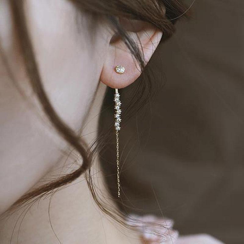 

Zircon Tassel Stud Earrings s925 Sterling Silver Boho Jewelry Korea Minimalism Broncos Pendientes Charm Earrings for Women