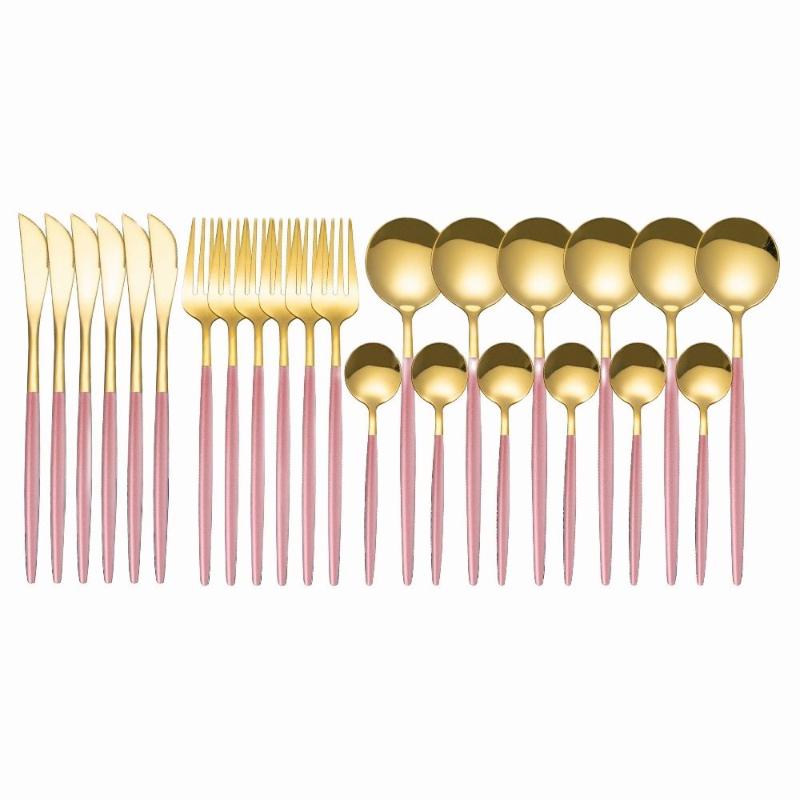 

Dinnerware Sets 24PCS 410 Stainless Steel Cutlery Set Kitchen Silverware White Gold Mir Flatware Knife Fork Spoon Tableware