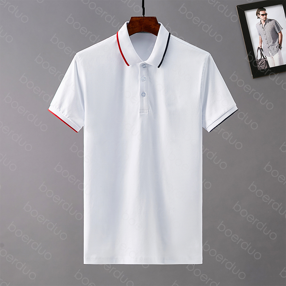 

Mens Polos Designer Polo Shirts High Street top quality Embroidery casual Summer lapel T shirts Breathable Clothing elasticity gentleman epaulette decoration Tee, 9050-white