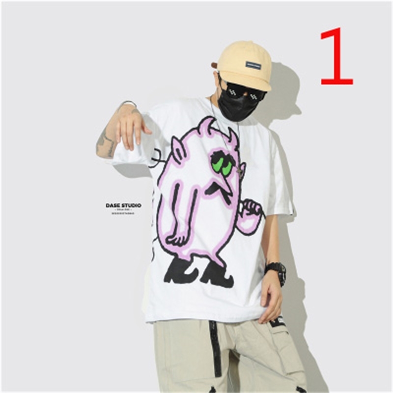 

2021 Long-sleeved New Korean Version of the Black Loose Round Neck Printing Men's T-shirt Tide Brand 1pom