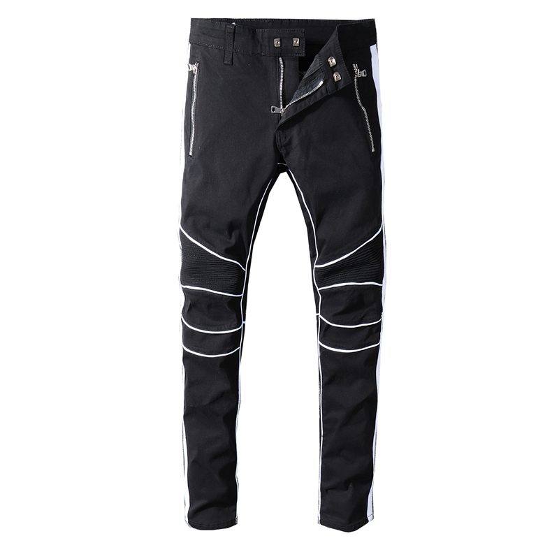 

2021 New Men's Male Trousers Autumn Winter Style American Street Trend Black Trim Jeans Personality Slim-fit Motorcycle Denim Pants Pknc