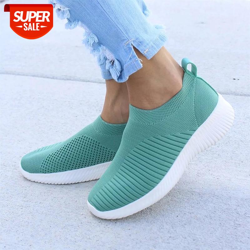 

2019 Women Sneakers Sock Sneakers Women Slip On Flat Shoes Plus Size Loafers Walking Flat Vulcanized Shoes #vf2z