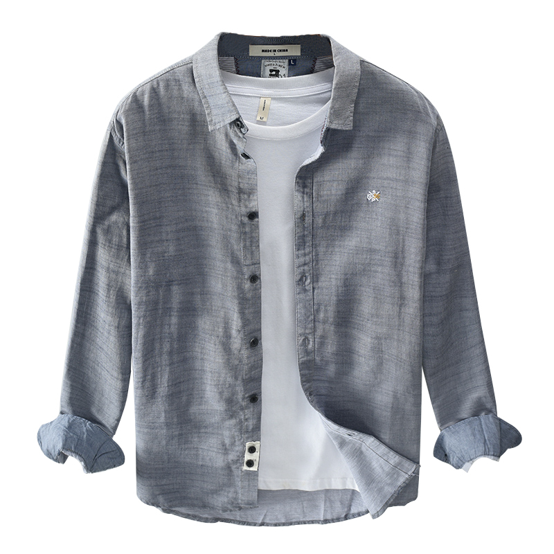 

2021 New Arrival Long-sleeved Pure Cotton Brand for Men Casual Comfortable Shirt Mens Solid Loose Shirts Male Ah95, Dark gray