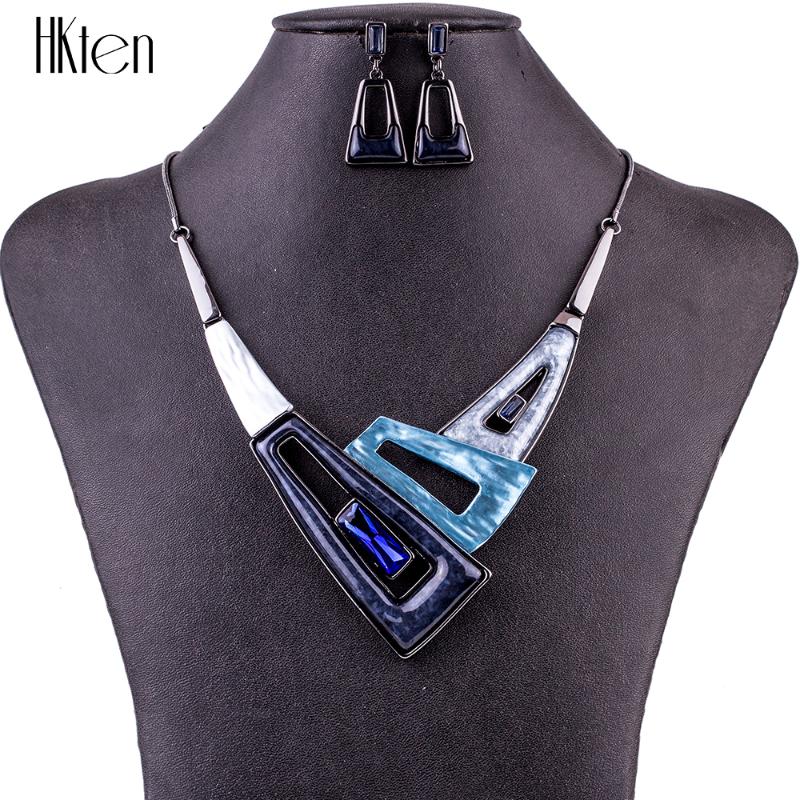 

Earrings & Necklace MS1504756 Fashion Jewelry Sets High Quality For Women Blue Crystal Resin Unique Design Party Gift, As pic