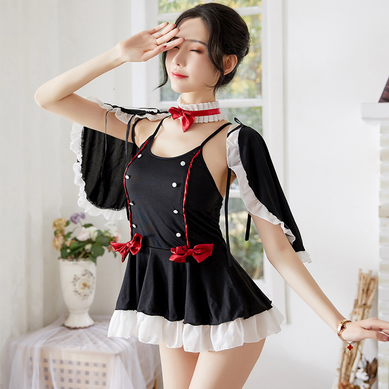 

2021 New Cosplay Lolita Erotic Apron Maid Cute Costume Babydoll Women Lace Miniskirt Servant Outfit Sexy Lingerie+stocking 0jcy, Red
