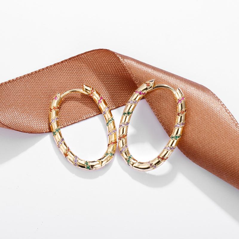 

Hoop & Huggie Geometric Oval Earrings Boucle Oreille Femme 2021 Gold Trenday Jewelry Sexy Elegant Korean Rainbow CZ Gift