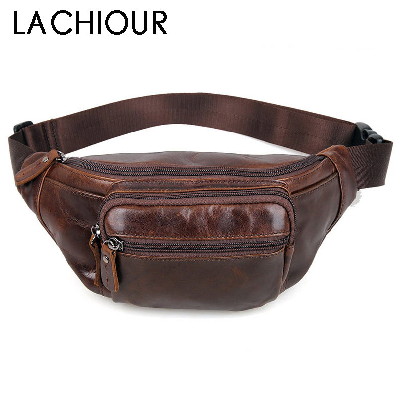 

Men Genuine Leather Fanny Pack Phone Pouch Travel Waist Messenger Bags, Brown