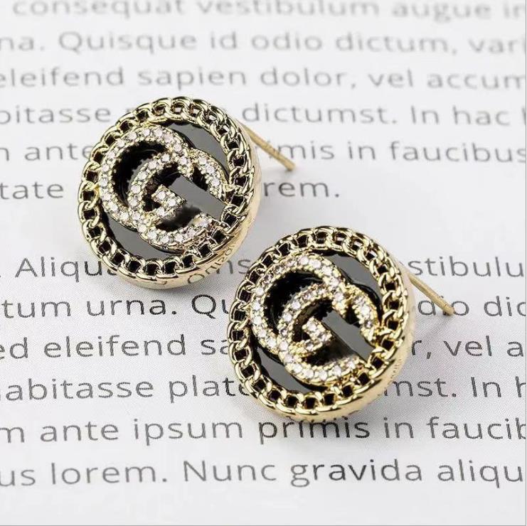 

S925 pure Tremella needle small fragrance inlaid Diamond Circle Earrings letter Earrings advanced sense, Golden