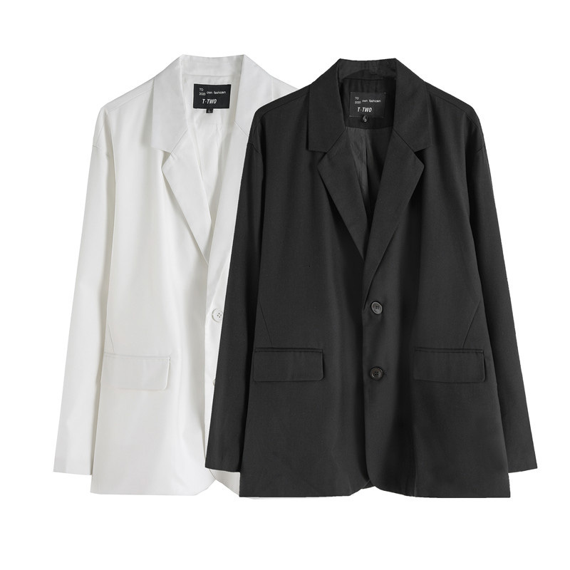 

2021 New Original Black Male and Female Single Breasted Autumn Casual Jacket Streetwear Solid Suit Ma32