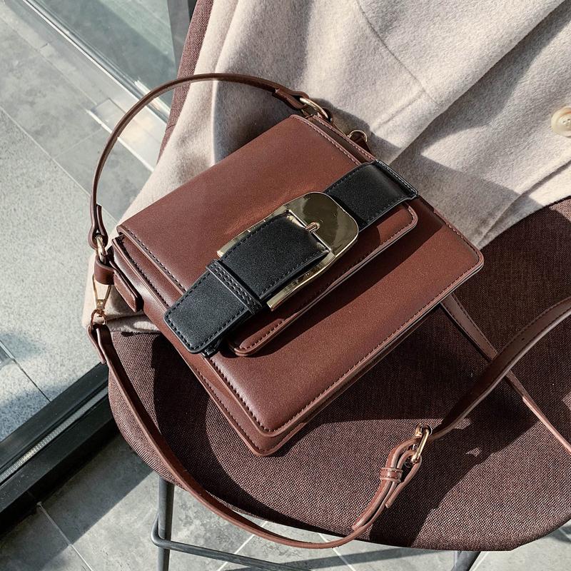 

Vintage Fashion Square Crossbody bag Tote bag 2021 New Quality PU Leather Women's Designer Handbag Lock Shoulder Messenger, Black