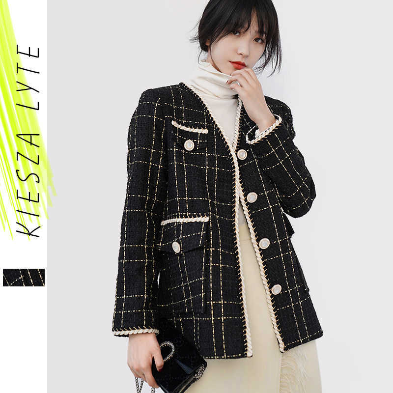 

Women Winter Tweed Jacket Korean Button Gold Wire Coat Casaco Feminino Elegant Office Ladies Jackets Mujer Chaqueta 210608, Black