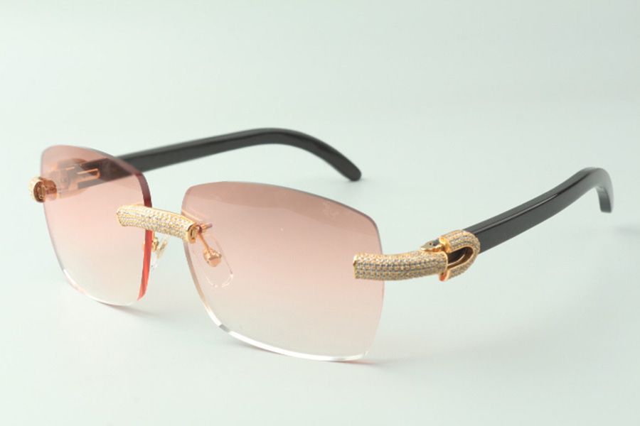 

Classic micro-paved diamond sunglasses 3524025 with black buffalo horn arms glasses, Direct sales, size: 18-140 mm